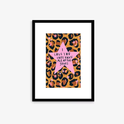 John Lewis Eleanor Bowmer 'I Love You' Leopard Print Framed Print & Mount, 42 x 32cm, Pink/Multi