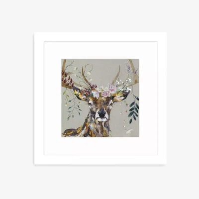 John Lewis John Lewis Louise Luton 'Vintage Velvet' Stag 'Framed Print & Mount, 33.5 x 33.5cm, Multi