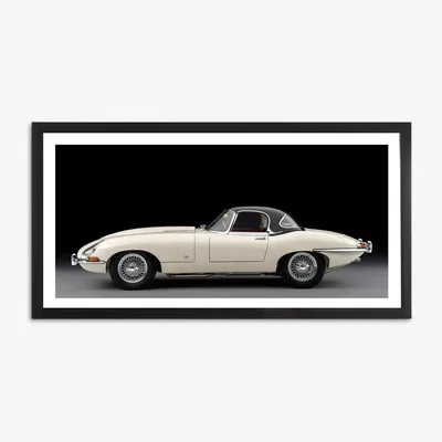 John Lewis Jaguar E-Type Series 1 - Classic Car Framed Print & Mount, 51 x 101.5.cm, Cream