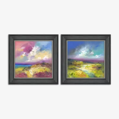 John Lewis Anna Schofield - 'Field Calmness & Purple Valley' Framed Print, Set of 2, 53 x 53cm, Multi