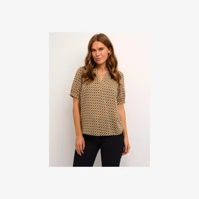 John Lewis KAFFE Sally Graphic Print Top, Grape/Leaf
