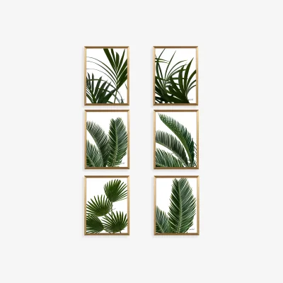 John Lewis Linda Wood - Tropical Leaves Framed Prints & Mounts, Set of 6, 42 x 32cm, Green/Gold
