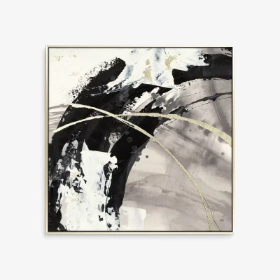 John Lewis John Lewis & Partners 'Gilded Arcs 2' Abstract Framed Canvas Print, 34 x 34cm, Grey/Gold
