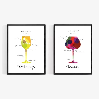John Lewis EAST END PRINTS Anek 'Merlot & Chardonnay' Wine Framed Print, Set of 2