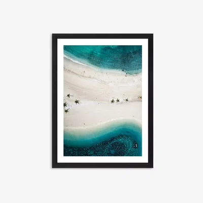 John Lewis Tropical Sandbar - Framed Print & Mount, 51 x 66cm, Blue