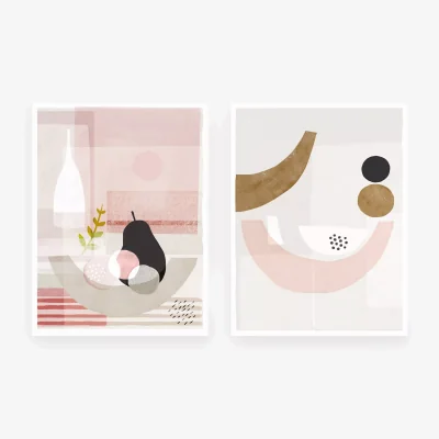John Lewis EAST END PRINTS Francesca Iannaccone 'Black Pear' Unframed Print, Set of 2, 40 x 30cm, Pink/Multi
