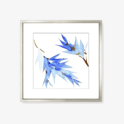 John Lewis Blue Flowers II Wood Framed Print & Mount, 58 x 58cm, Blue