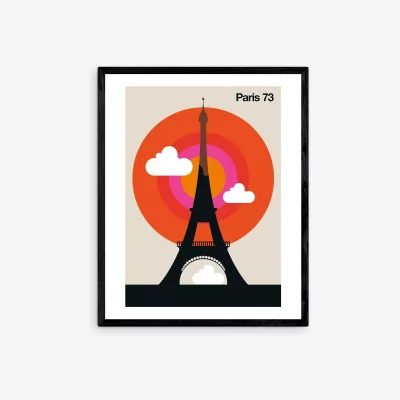 John Lewis Bo Lundberg - 'Paris 73' Eiffel Tower France Framed Print, 52 x 42cm, Orange/Multi