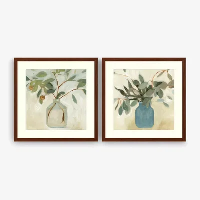 John Lewis Emma Scarvey - 'Neutral Arrangement' Framed Print & Mount, Set of 2, 61.5 x 61.5cm, Green/Multi