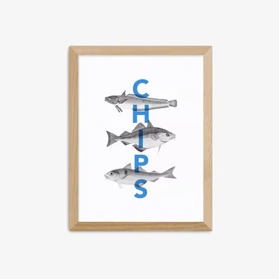 John Lewis EAST END PRINTS Rocket Jack 'Fish and Chips' Framed Print