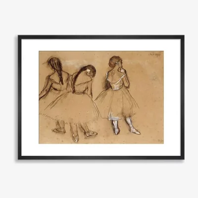 John Lewis Edgar Degas - 'Three Dancers' Ballet Sketch Wood Framed Print & Mount, 47 x 62cm, Brown