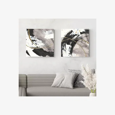 John Lewis John Lewis Chris Paschke 'Gilded Arcs' Unframed Canvas Prints, Set of 2, 60 x 60cm, Black/Gold