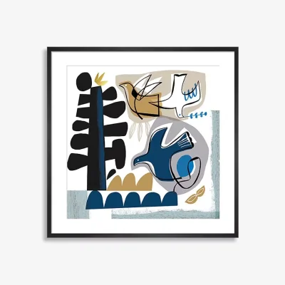 John Lewis Gillian Martin - 'Pollinator' Wood Framed Print, 62 x 62cm, Blue/Multi