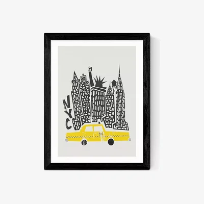 John Lewis Fox & Velvet - 'New York Citiscape' Wood Framed Print, 83.4 x 63.4cm, Yellow/Multi