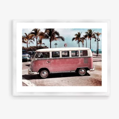 John Lewis VW Camper Van - Framed Print & Mount, 66 x 86cm, Pink