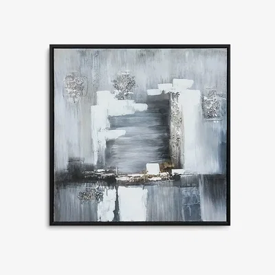 John Lewis Tempest - Hand-Painted Monochrome Abstract Framed Canvas, 100 x 100cm, Black/Multi