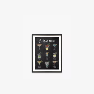 John Lewis Anna Kozlenko - Cocktail Menu Framed Print & Mount, 38 x 30cm, Black/Multi