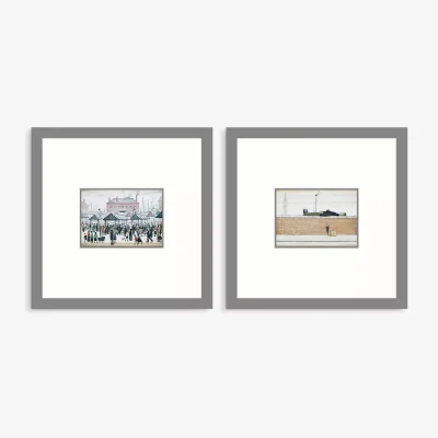 John Lewis LS Lowry - 'Man Lying on a Wall' & 'Market Scene' Framed Print & Mount, Set of 2, 53.5 x 53.5cm, Multi