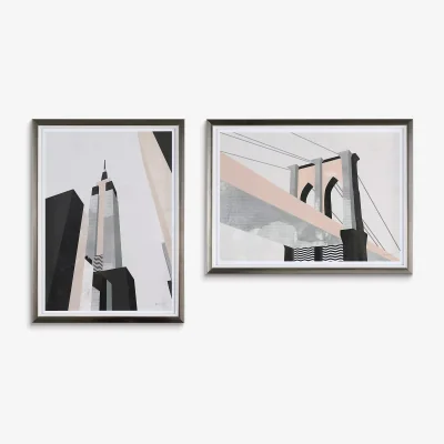 John Lewis Green Lili - Brooklyn Bridge & Empire State Building New York Framed Prints, Set of 2, 30 x 40cm, Grey/Multi