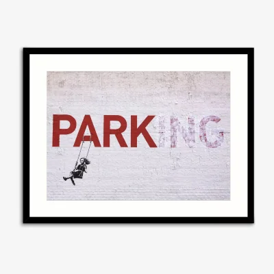 John Lewis Banksy - 'Swing Park' Framed Print & Mount, 63.5 x 83.5cm, Grey/Red