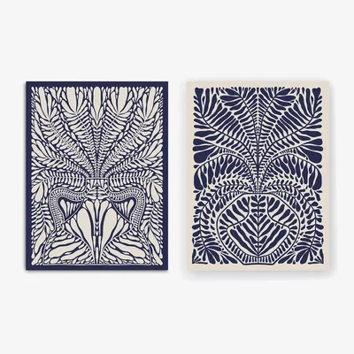 John Lewis EAST END PRINTS Alisa Galitsyna 'One Hundred Leaved Plant' Unframed Print, Set of 2, 40 x 30cm, Blue