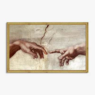 John Lewis Michelangelo - Creation of Adam Wood Framed Print, 15 x 36cm, Brown/Gold