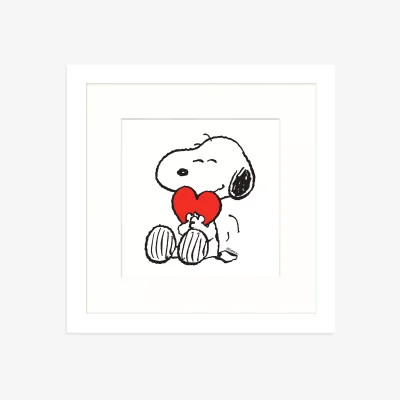 John Lewis Peanuts - 'Snoopy Heart' Framed Print & Mount, 32 x 32cm, White/Red
