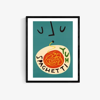 John Lewis Fox & Velvet - 'Yum Spaghetti' Wood Framed Print, 52 x 42cm, Blue/Multi