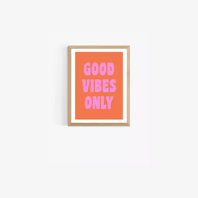 John Lewis EAST END PRINTS apricot+birch 'Good Vibes Only' Framed Print