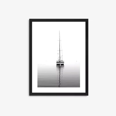 John Lewis Yacht - Framed Print & Mount, 66 x 52cm, Black/White