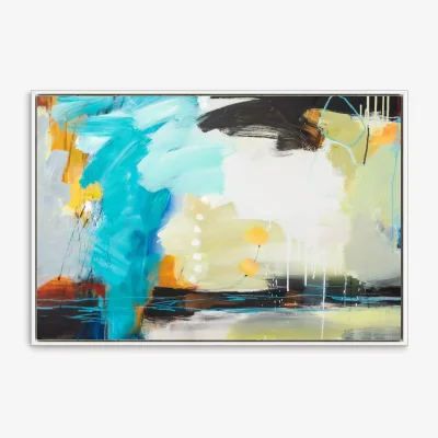 John Lewis Ira Ivanova - 'Coast' Abstract Framed Canvas Prints, 84 x 124cm, Blue/Multi