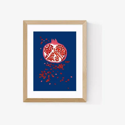 John Lewis EAST END PRINTS Anek 'Indigo Pomegranate' Wood Framed Print