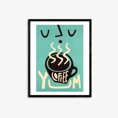 John Lewis Fox & Velvet - 'Yum Coffee' Wood Framed Print, 52 x 42cm, Blue