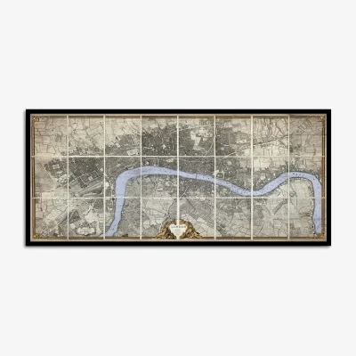 John Lewis John Rocque - 1746 Antique Map of London Framed Print, 55.5 x 119.5cm, Grey/Multi