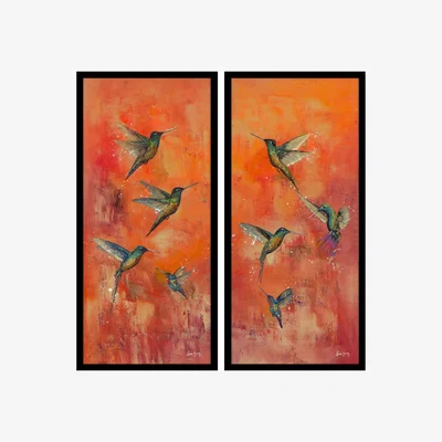 John Lewis John Lewis Laure Bury 'Nature's Realm I' Framed Print, Set of 2, 103.5 x 48.5cm, Orange/Green