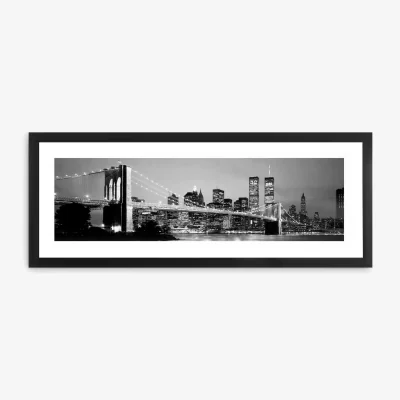 John Lewis 'New York Skyline At Night' Framed Print & Mount, 38 x 101cm, Black/White