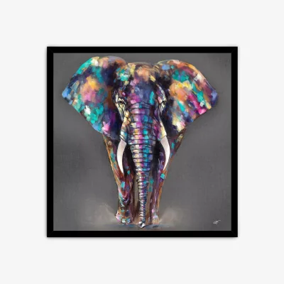 John Lewis Louise Luton - Hugo Elephant Framed Print, 84.5 x 84.5cm, Grey/Multi