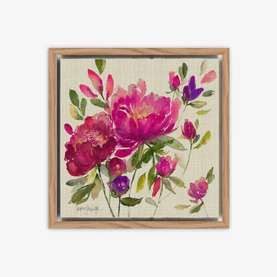 John Lewis Catherine Stephenson - Linen Floral Framed Canvas Print, 29 x 29cm, Pink/Multi