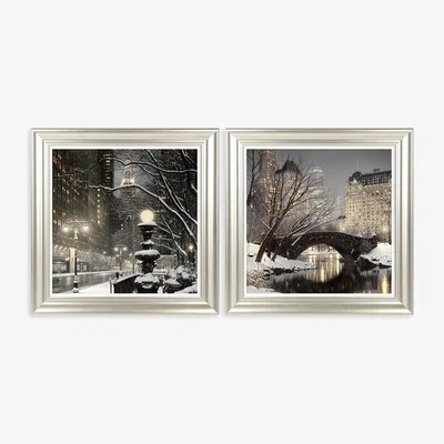 John Lewis Rod Chase - 'City Lights' & 'Twilight in Central Park' New York Framed Prints, 61 x 61cm, Grey