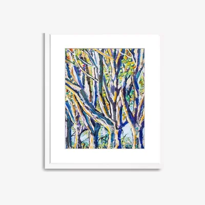 John Lewis Abstract Trees Wood Framed Print & Mount, 73 x 58cm, Blue/Multi
