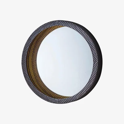 Knees Bamboo Medium Round Wall Mirror - Black