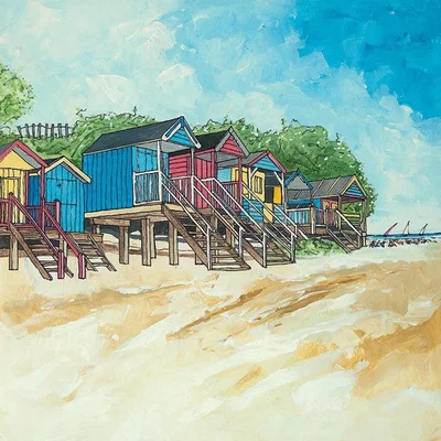 Knees Summer Beach Huts II 40 x 40cm Canvas Wall Art