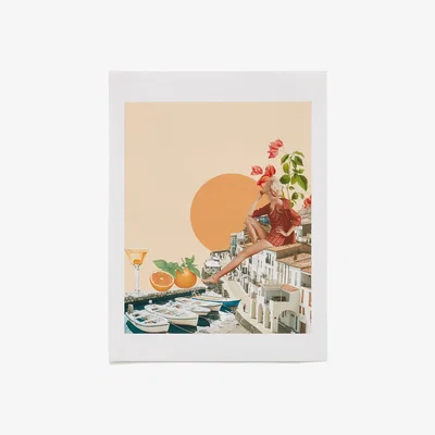 Kave Home Pielago print of boats with multicoloured houses on paper, 21 x 28 cm