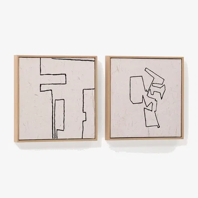 Kave Home Neyra set of 2 black and beige hand-painted abstract pictures on recycled paper 30 x 30 cm