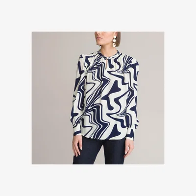 La Redoute Graphic Print Blouse with Crew Neck and Long Sleeves