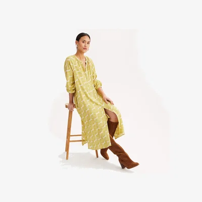La Redoute Graphic Print Maxi Shift Dress with Long Sleeves