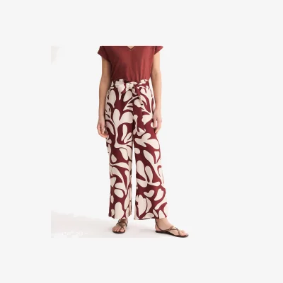 La Redoute Graphic Print Belted Loose Fit Wide Leg Trousers