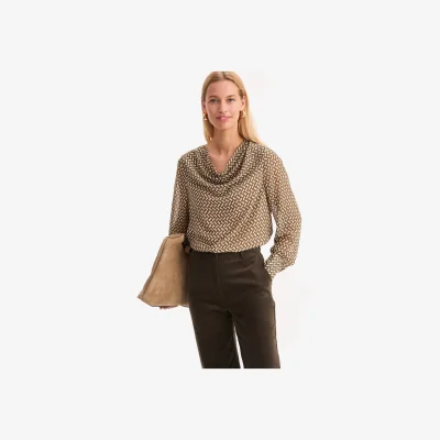 La Redoute Graphic Print Cowl Neck Long Sleeve Blouse