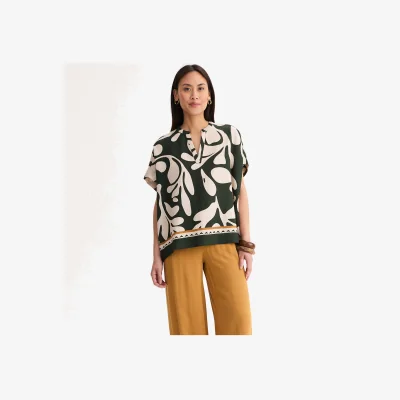 La Redoute Graphic Print V-Neck Short Sleeve Blouse