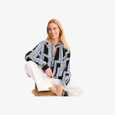 La Redoute Graphic Print Blouse with Grandad Collar
